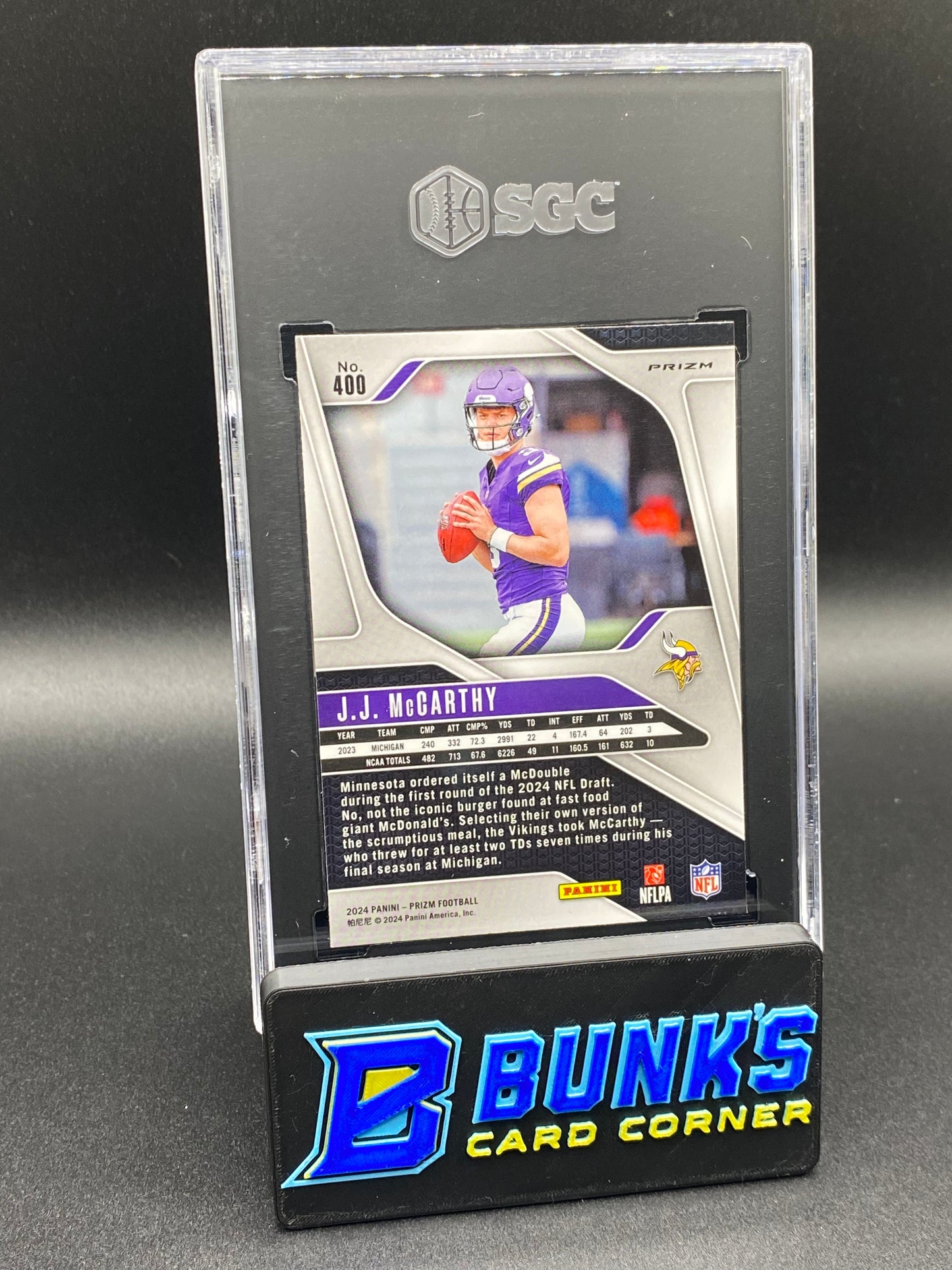 2024 JJ McCarthy Silver Prizm RC SGC 9