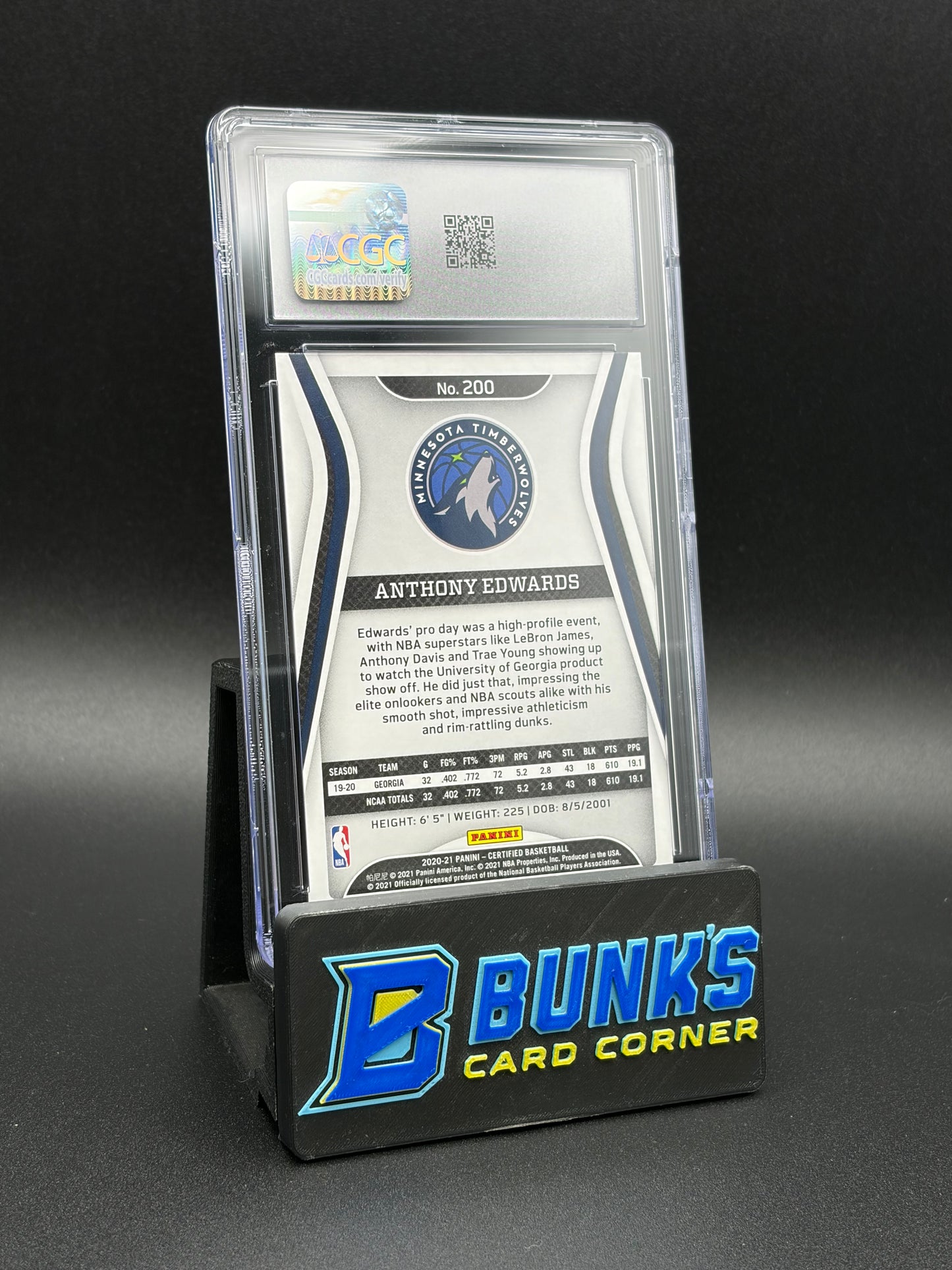2020-21 Anthony Edwards Panini Certified CGC 10 RC