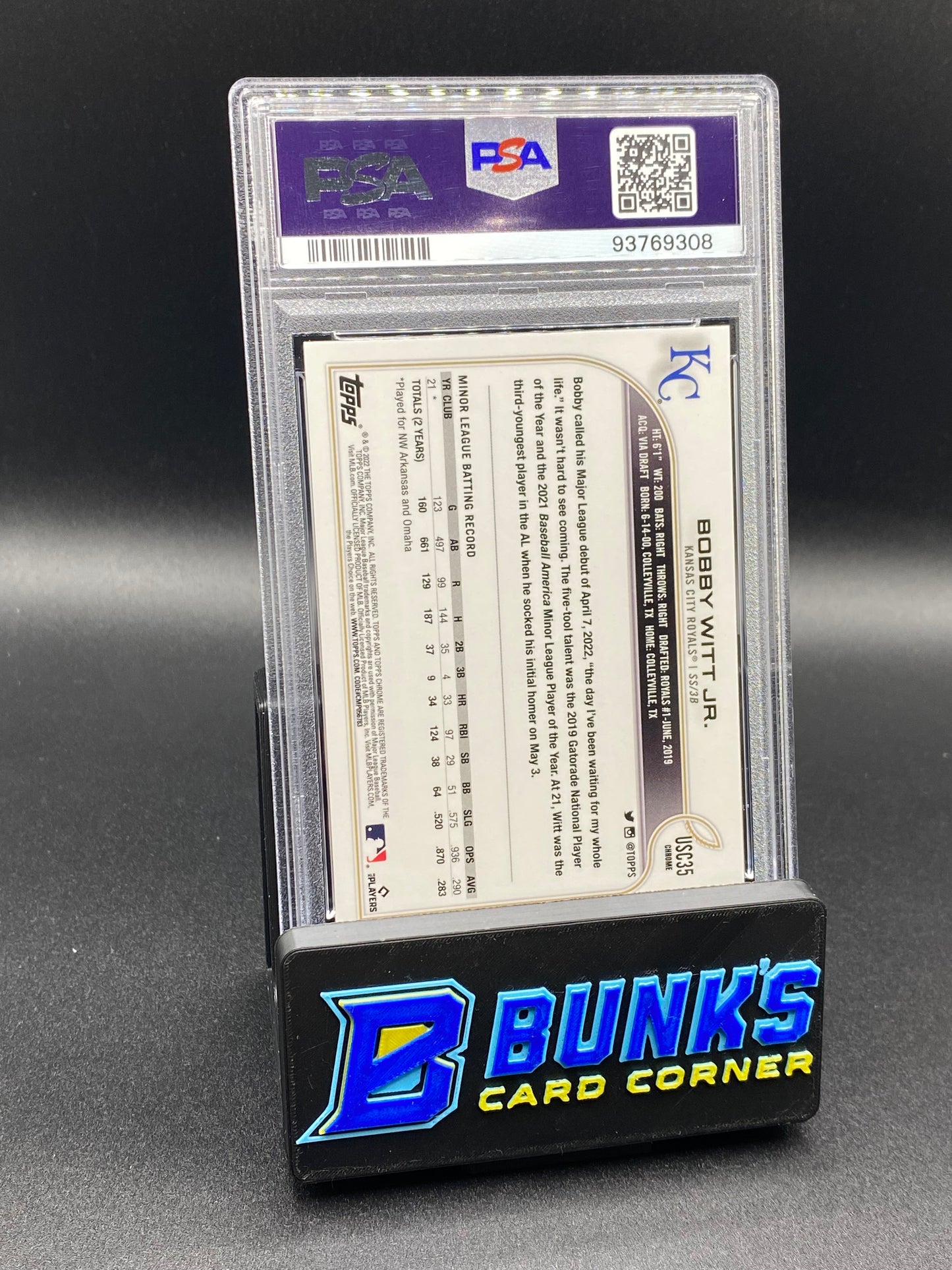 2022 Bobby Witt Jr. Purple Ref. SP RC PSA 10 (Box A10)