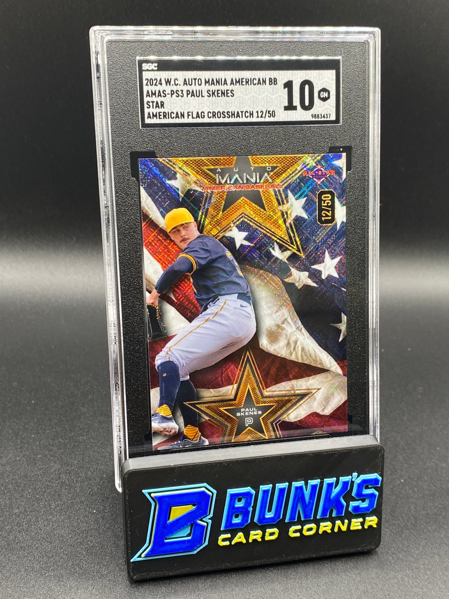 2024 Paul Skenes Star American Flag Crosshatch 12/50 SGC 10 (Box A15)