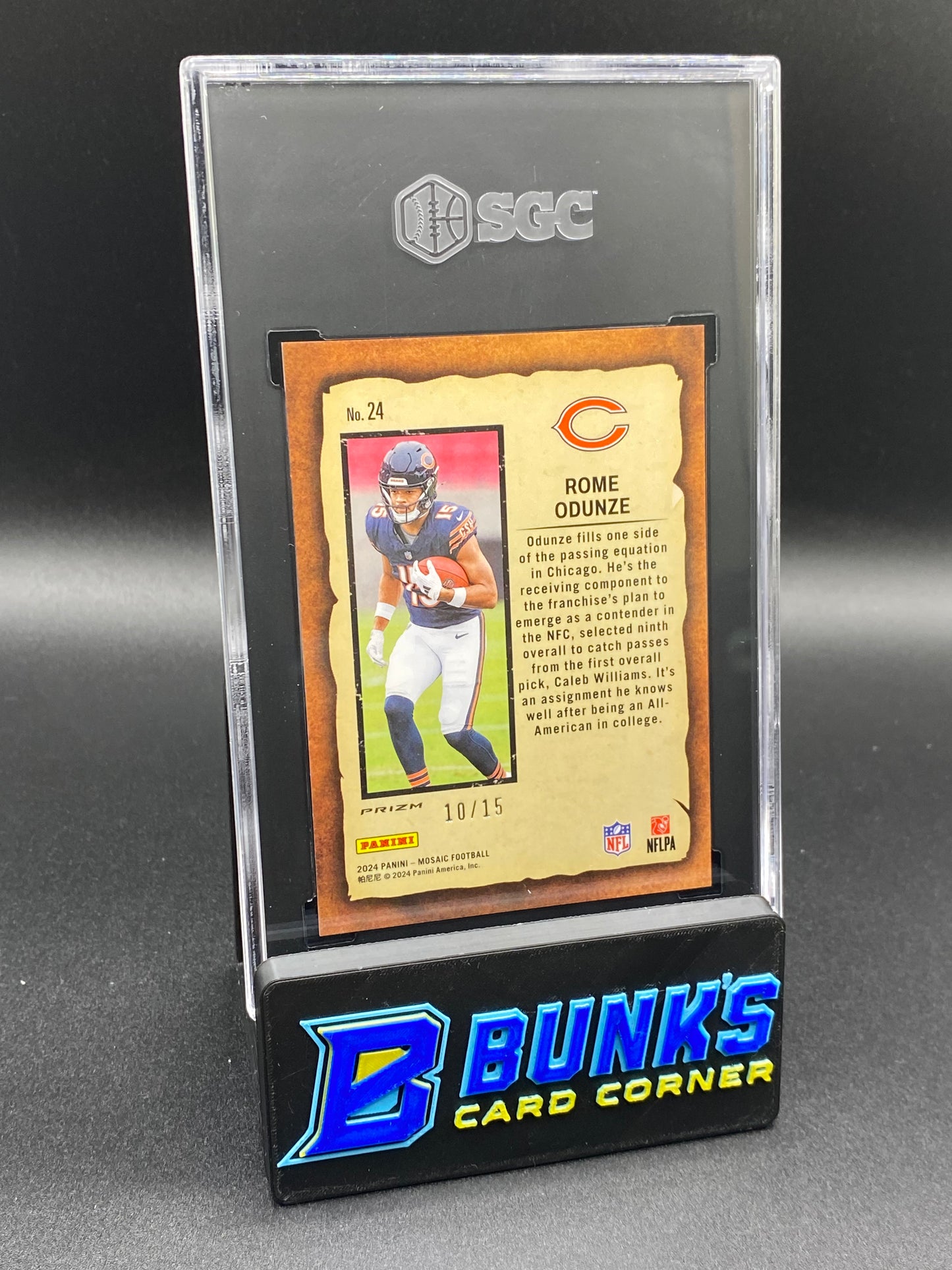 2024 Rome Odunze Notoriety Blue Fluorescent Prizm 10/15 SGC 9.5 (Box A19)