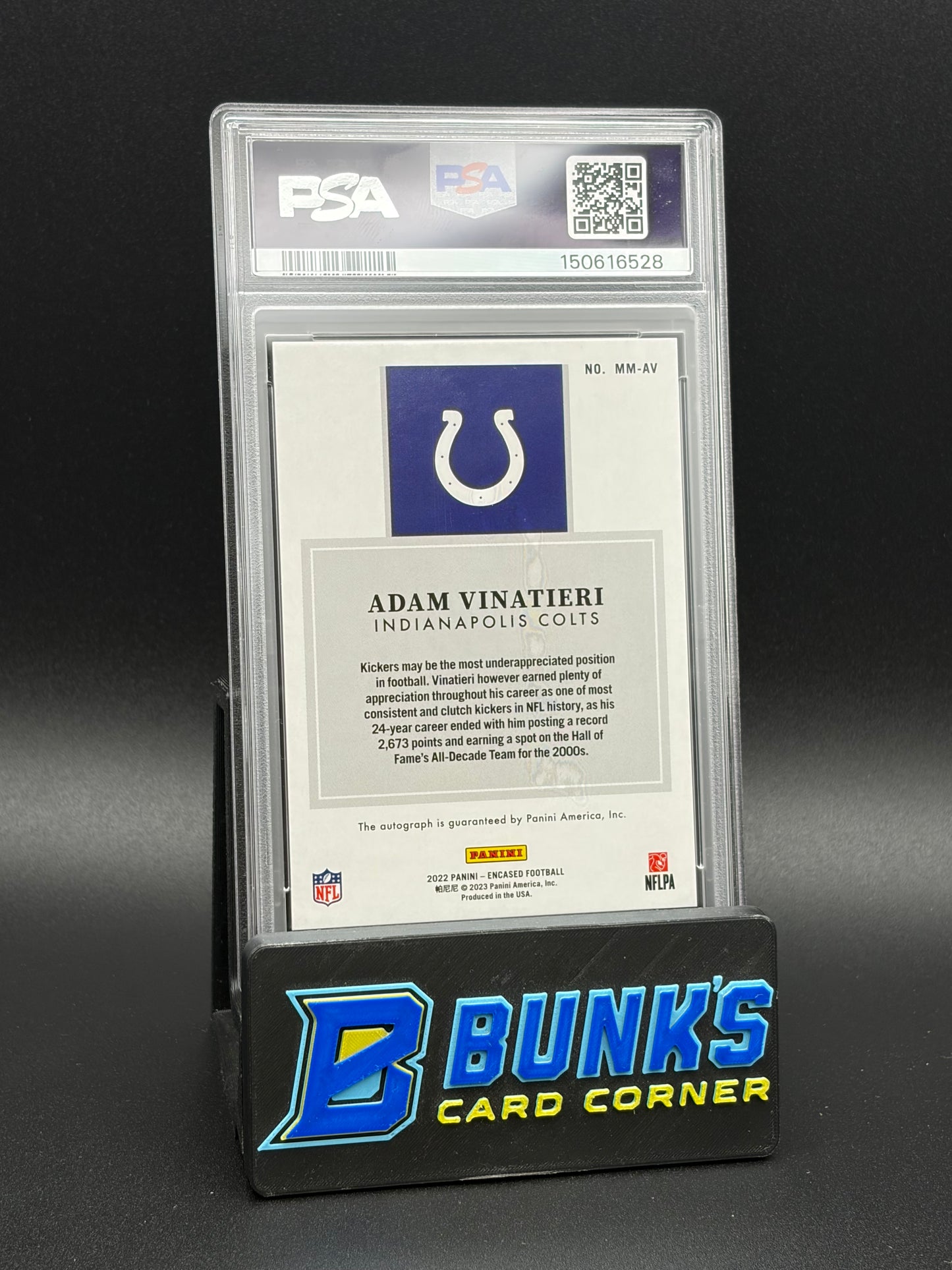 2022 Adam Vinatieri Milestone Marks AU Encased PSA 10 Auto 10 22/25