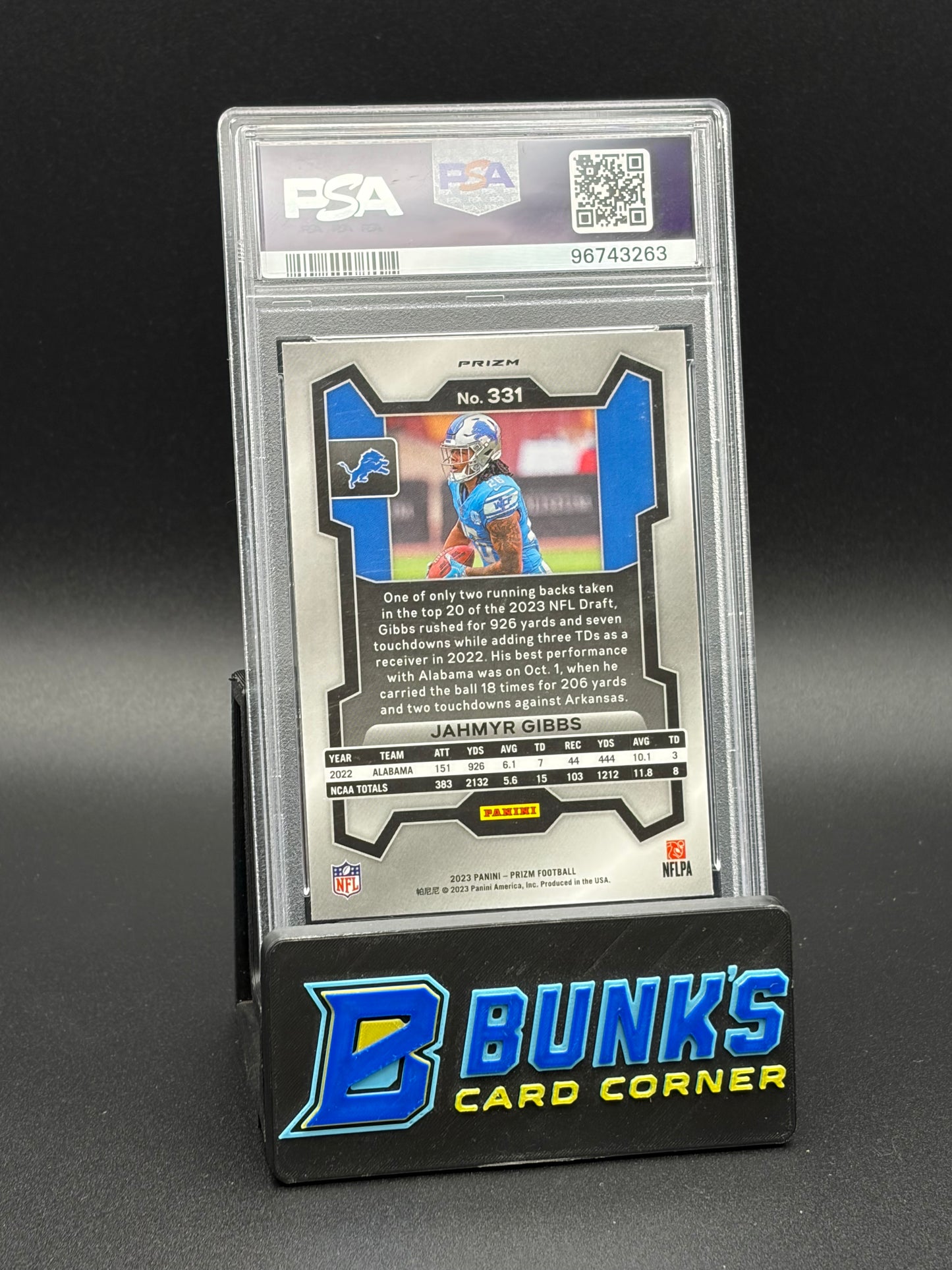 2023 Jahmyr Gibbs No Huddle Prizm PSA 10 RC