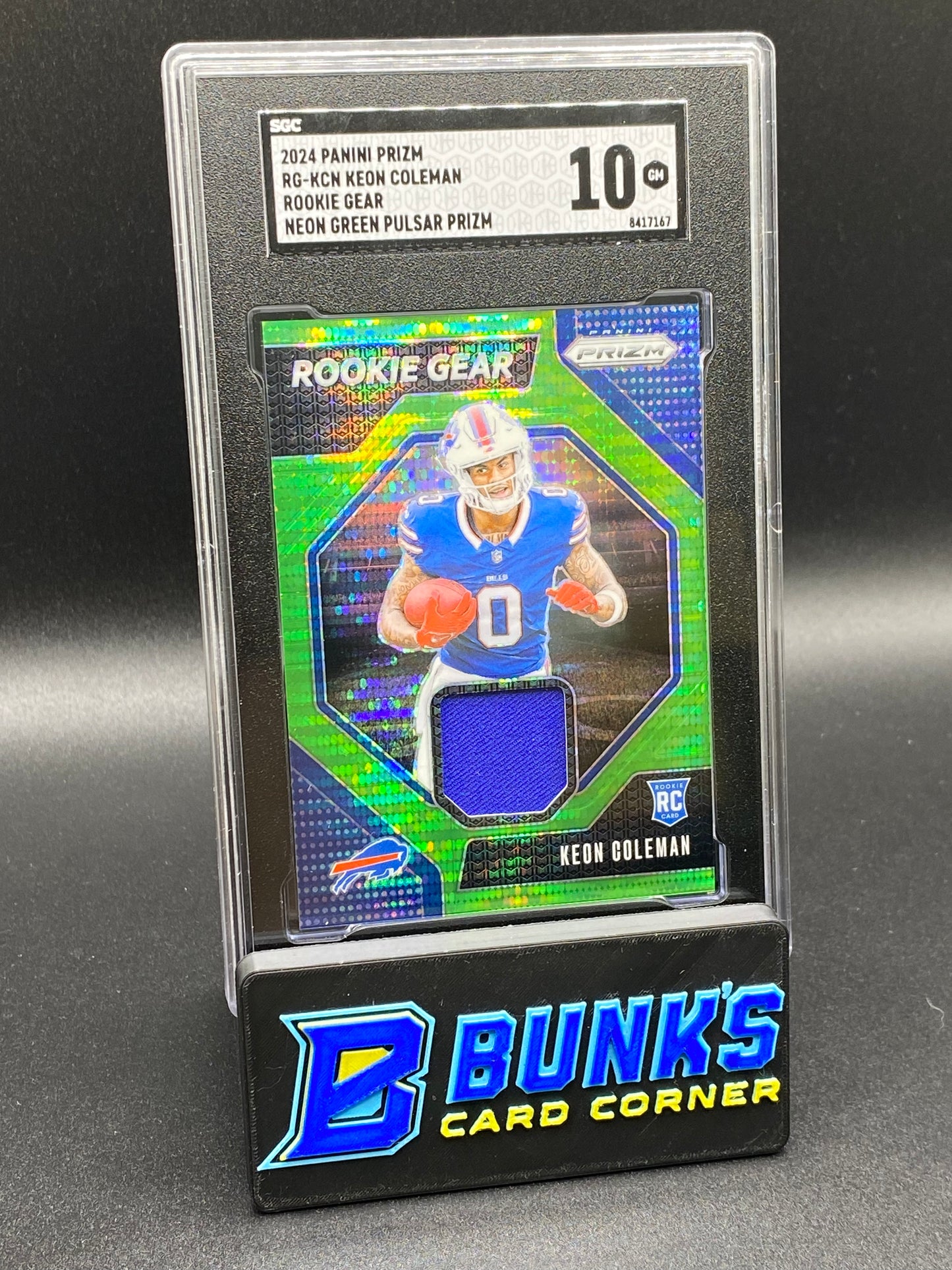 2024 Keon Coleman Rookie Gear Neon Green Pulsar Prizm SGC 10