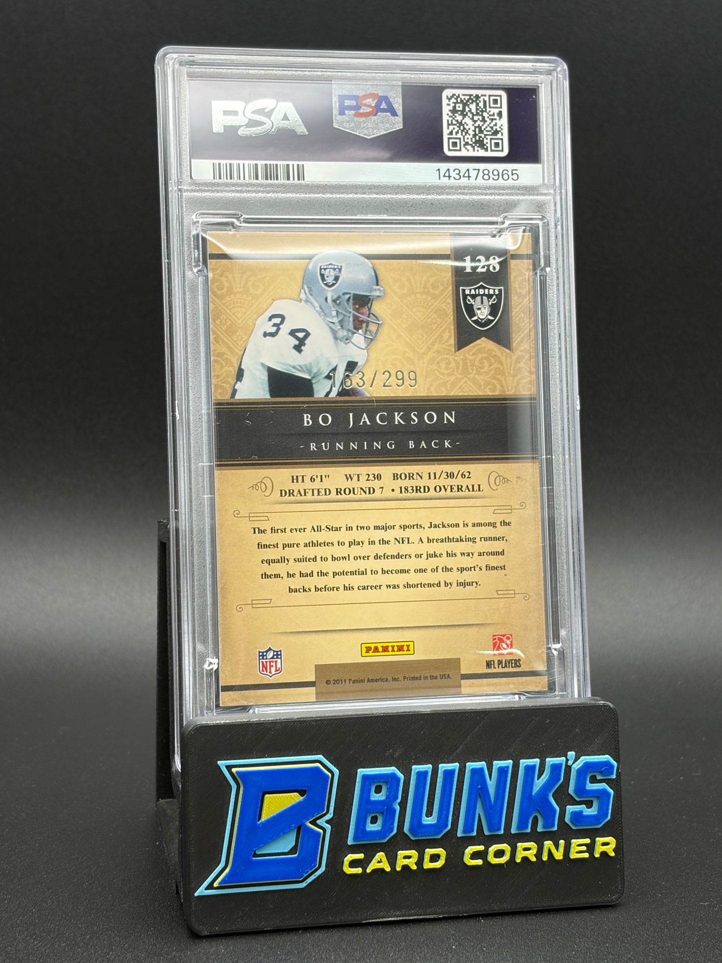 2011 Bo Jackson Gold Standard Panini PSA 10 163/299