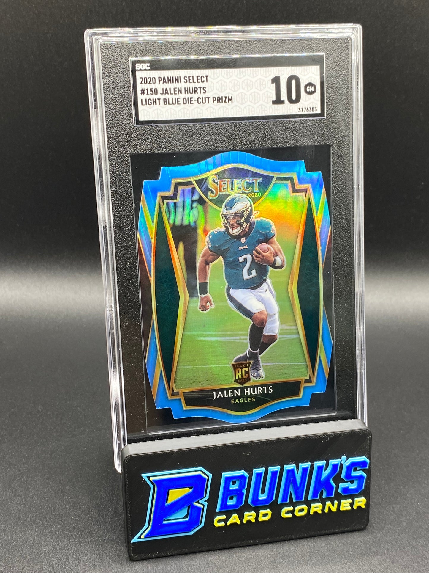 2020 Jalen Hurts Light Blue Die-Cut Prizm SGC 10