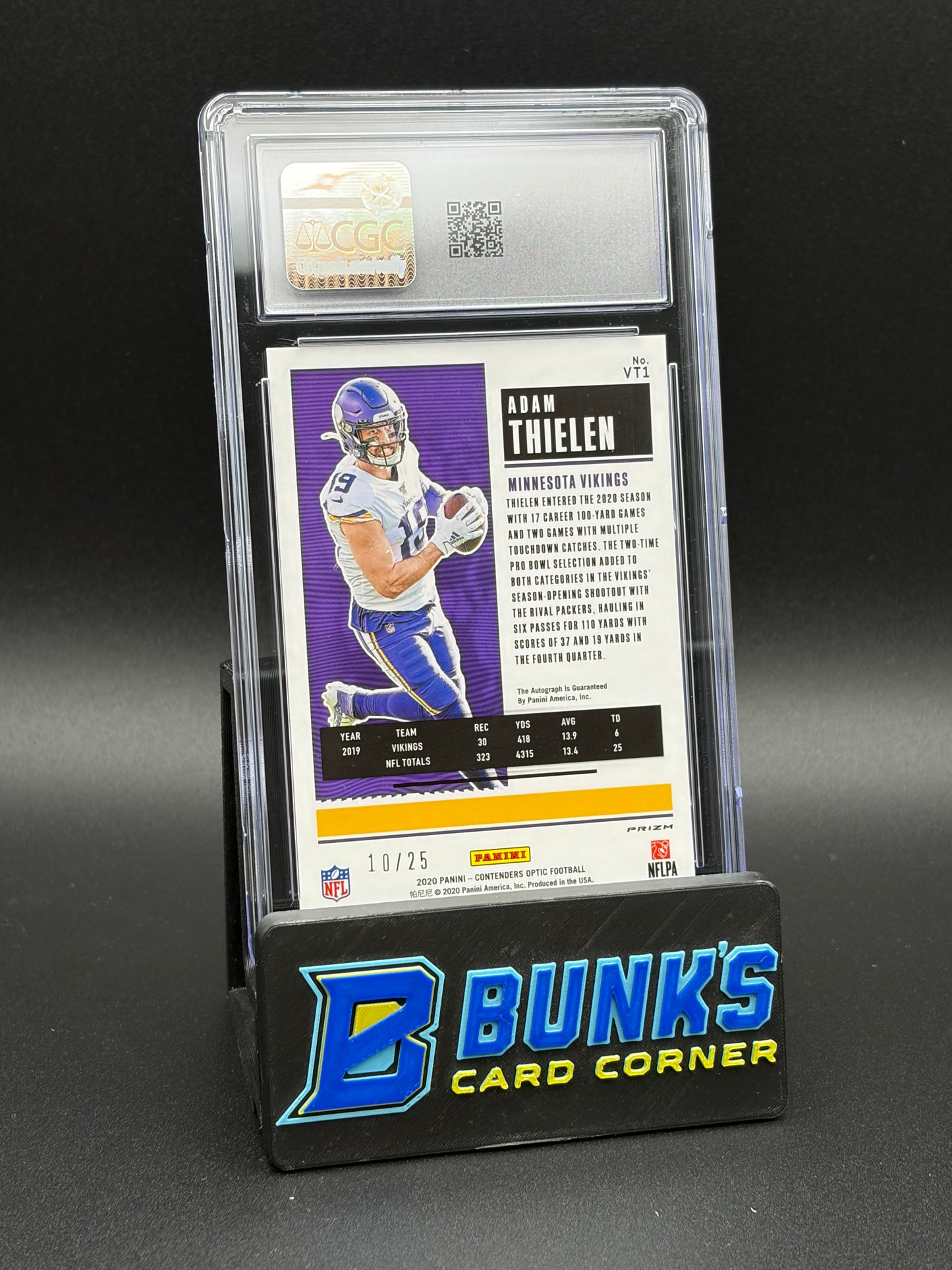 2020 Adam Thielen Veteran Ticket Auto Panini Contenders Optic CGC 10 Auto 9