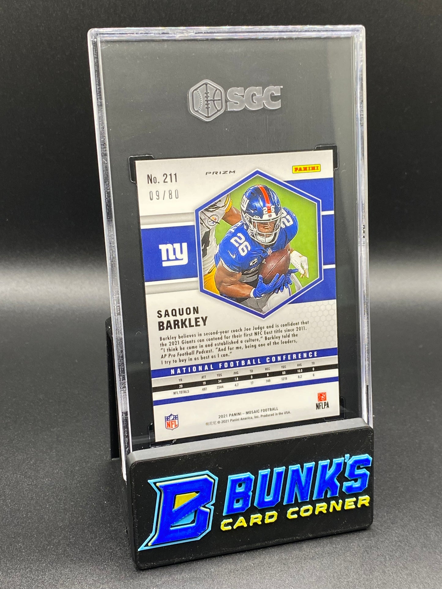 2021 Saquon Barkley NFC Choice Red & Yellow Fusion SGC 9