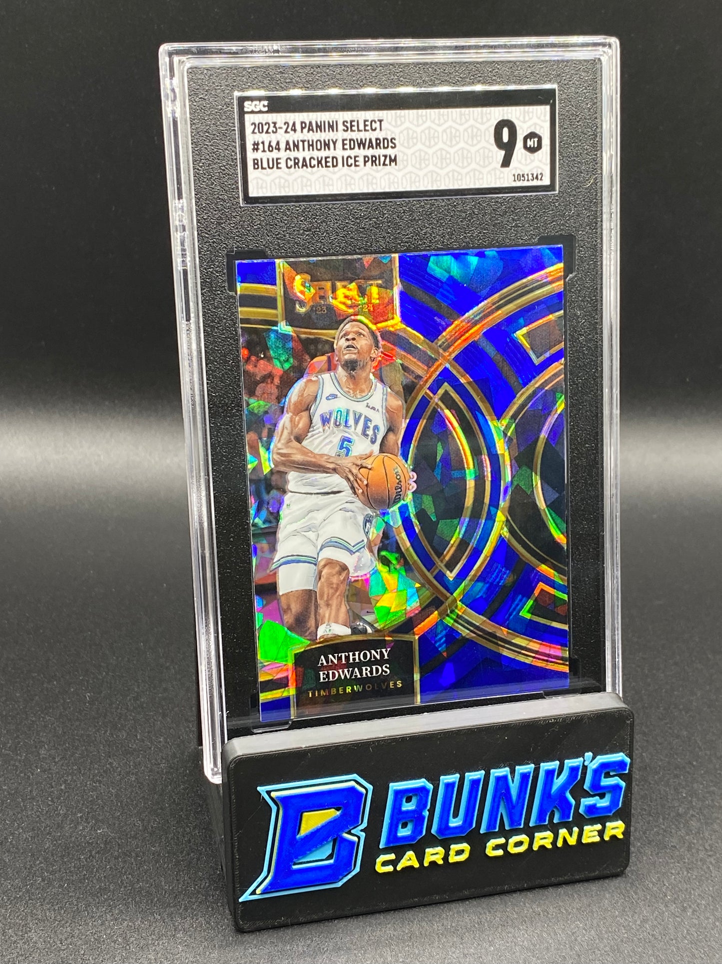 2023-24 Anthony Edwards Blue Cracked Ice Prizm SGC 9
