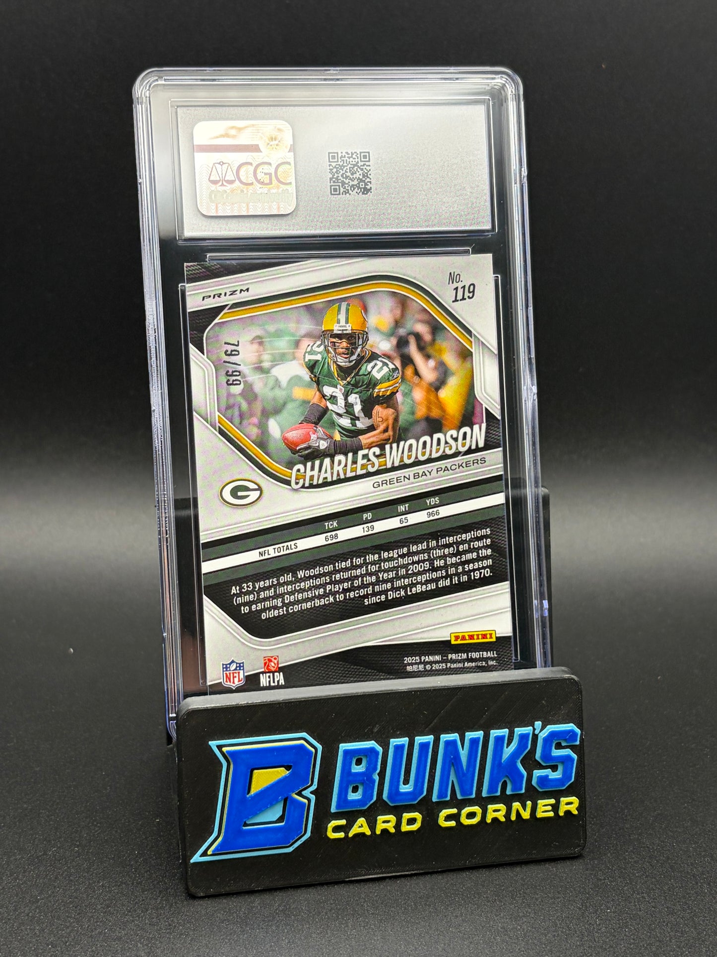 2025 Charles Woodson Blue Ice Panini Prizm CGC 10 79/99
