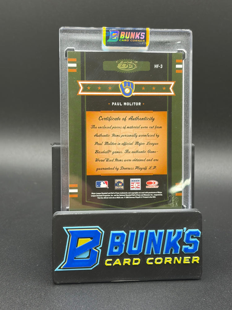 2005 Paul Molitor Game Used Quad Auto Prime Patches HOF
