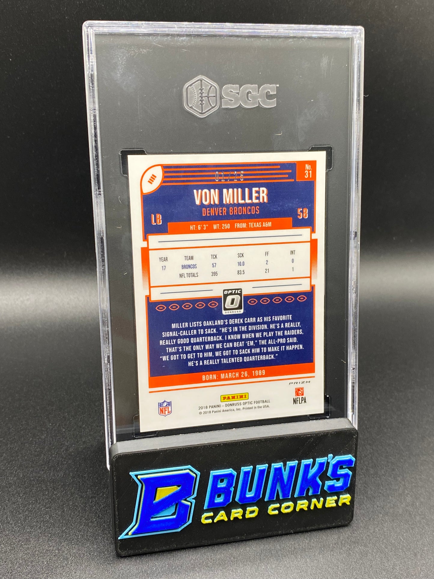 2018 Von Miller Black Velocity Prizm 1/25 SGC 9.5