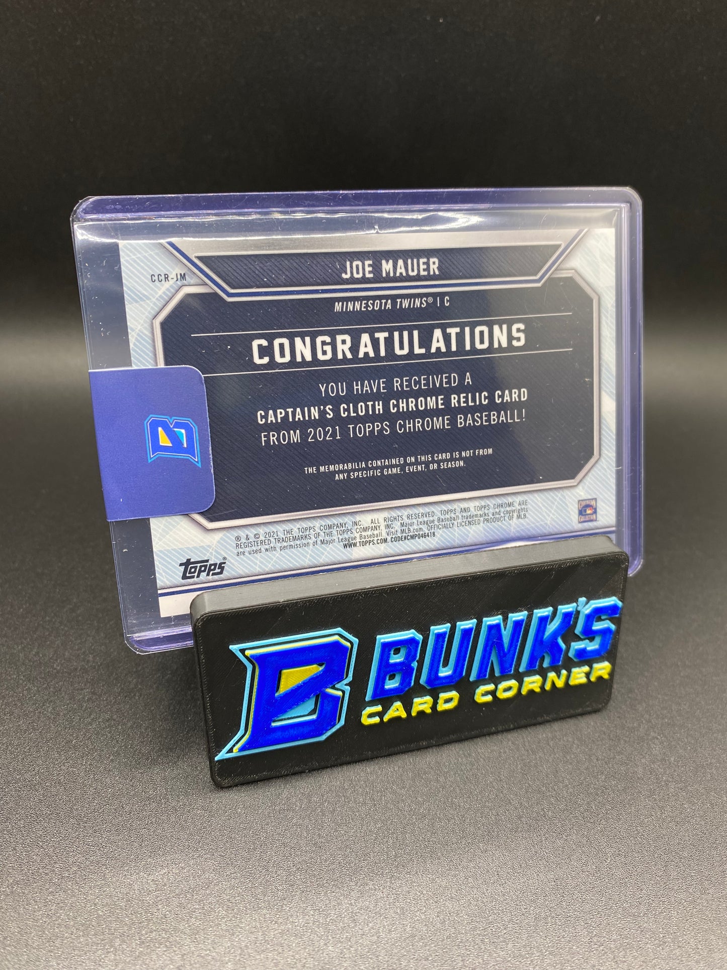 2021 Joe Mauer Green Captain's Cloth Game used 94/99 HOF