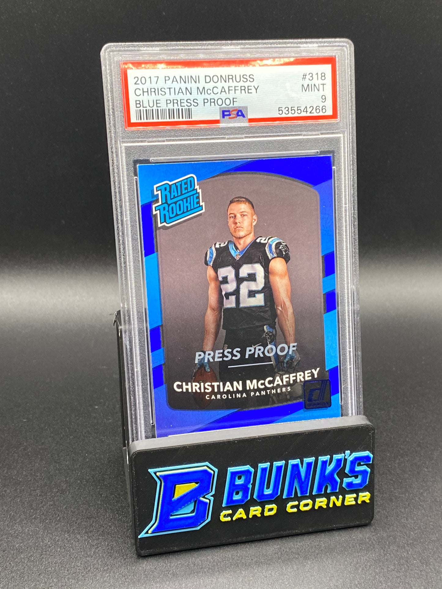 2017 Christian McCaffrey Blue Press Proof PSA 9