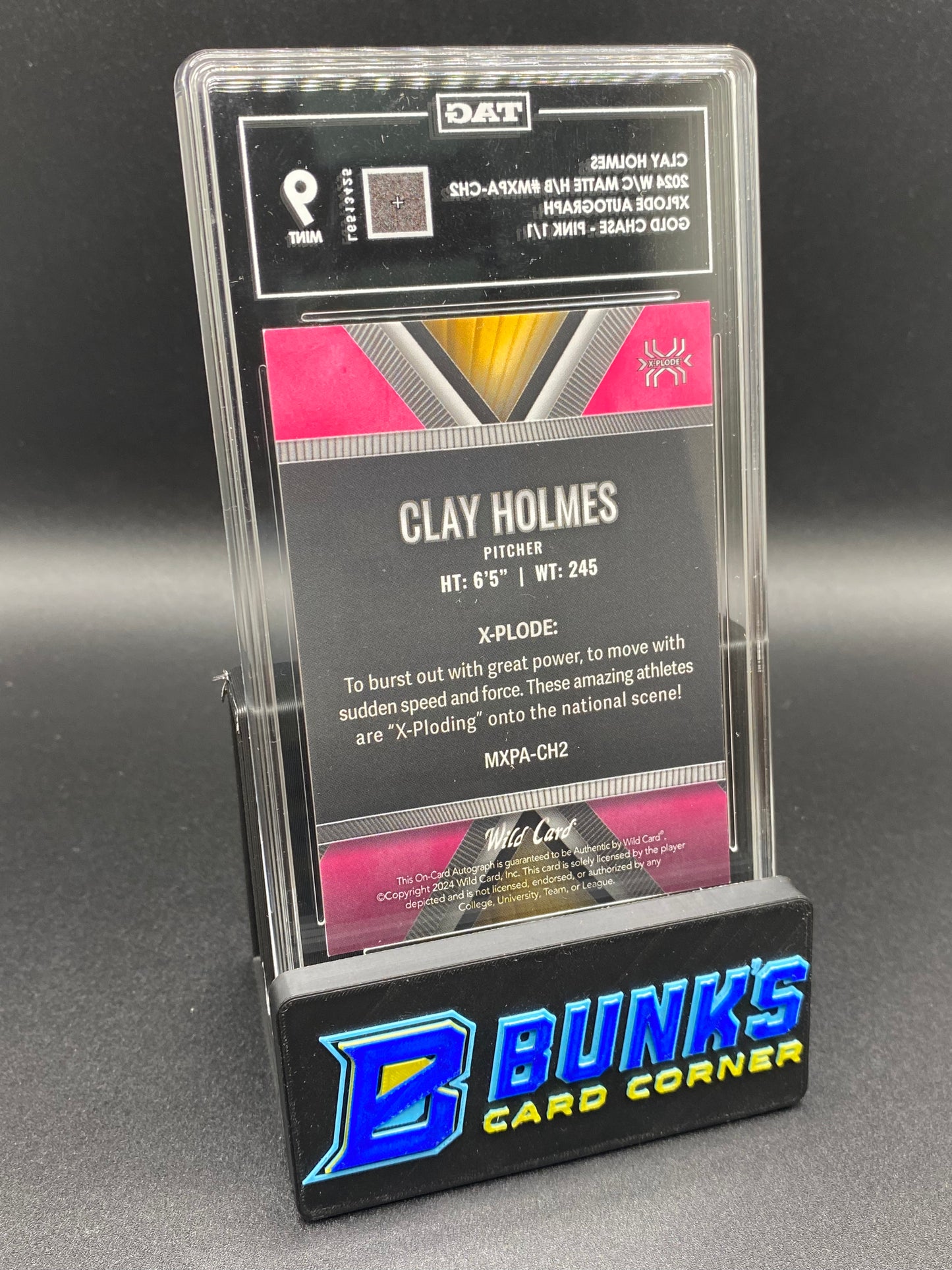 2024 Clay Holmes Xplode Auto. Gold Chase Pink 1/1 TAG 9