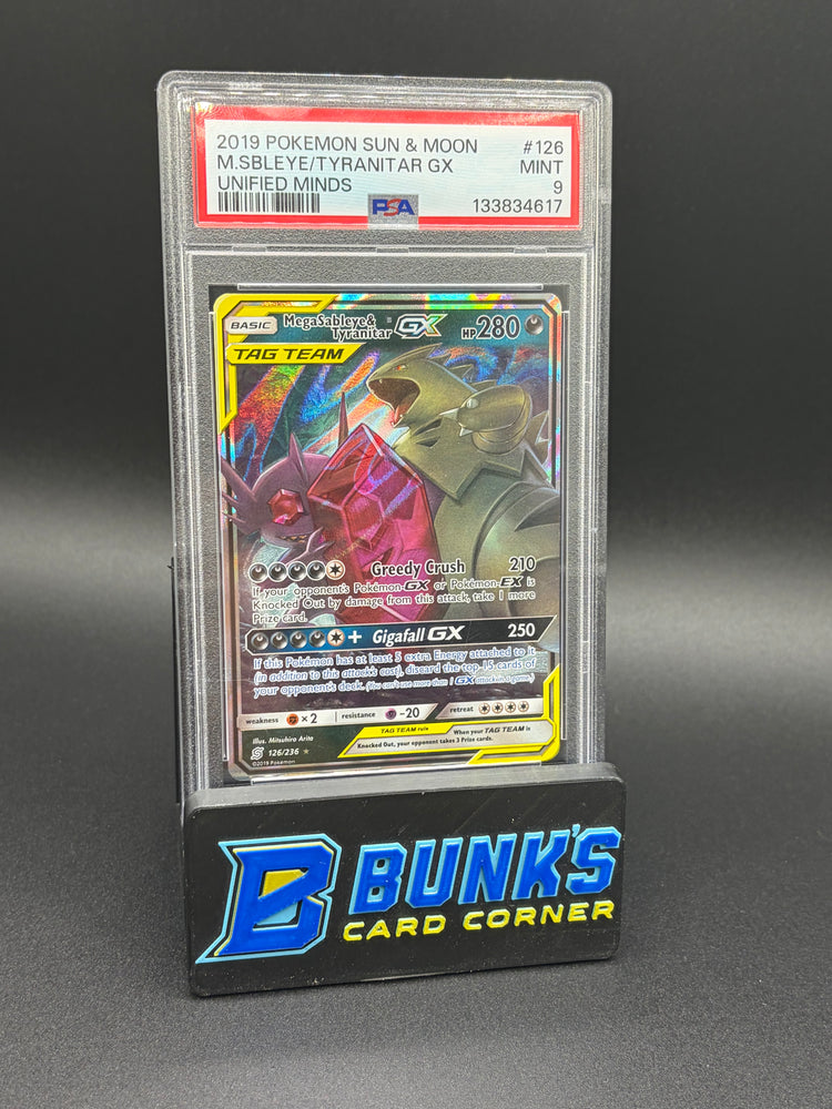 Mega Sableye & Tyranitar GX Unified Minds PSA 9