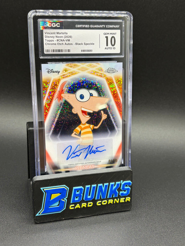 Vincent Martella Chrome Etch Auto Black Speckle Disney Neon CGC 10 Auto 10 1/10