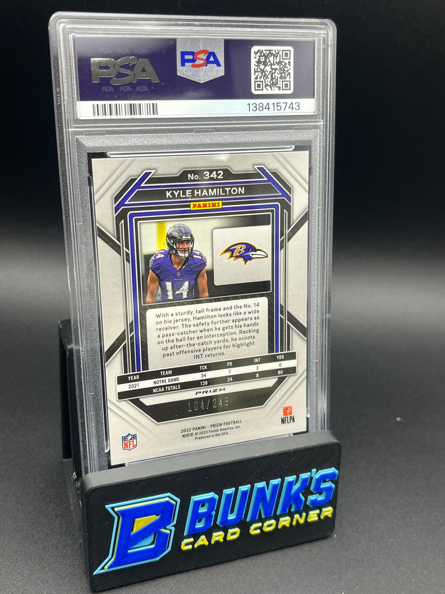 2022 Kyle Hamilton Orange Prizm PSA 9 RC 104/249