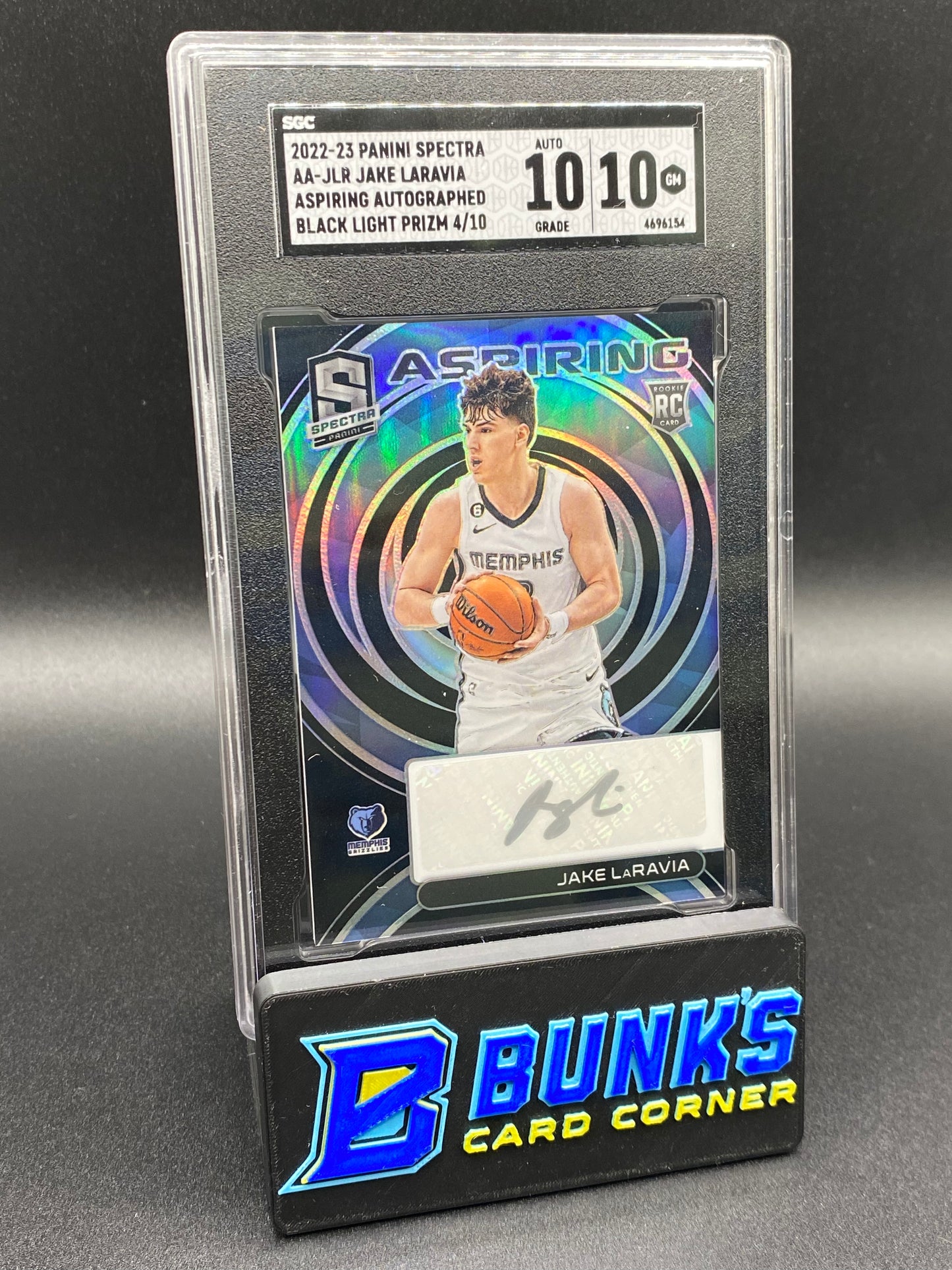 2022-23 Jake Laravia Aspiring Auto Black Light Prizm 4/10 SGC 10/10