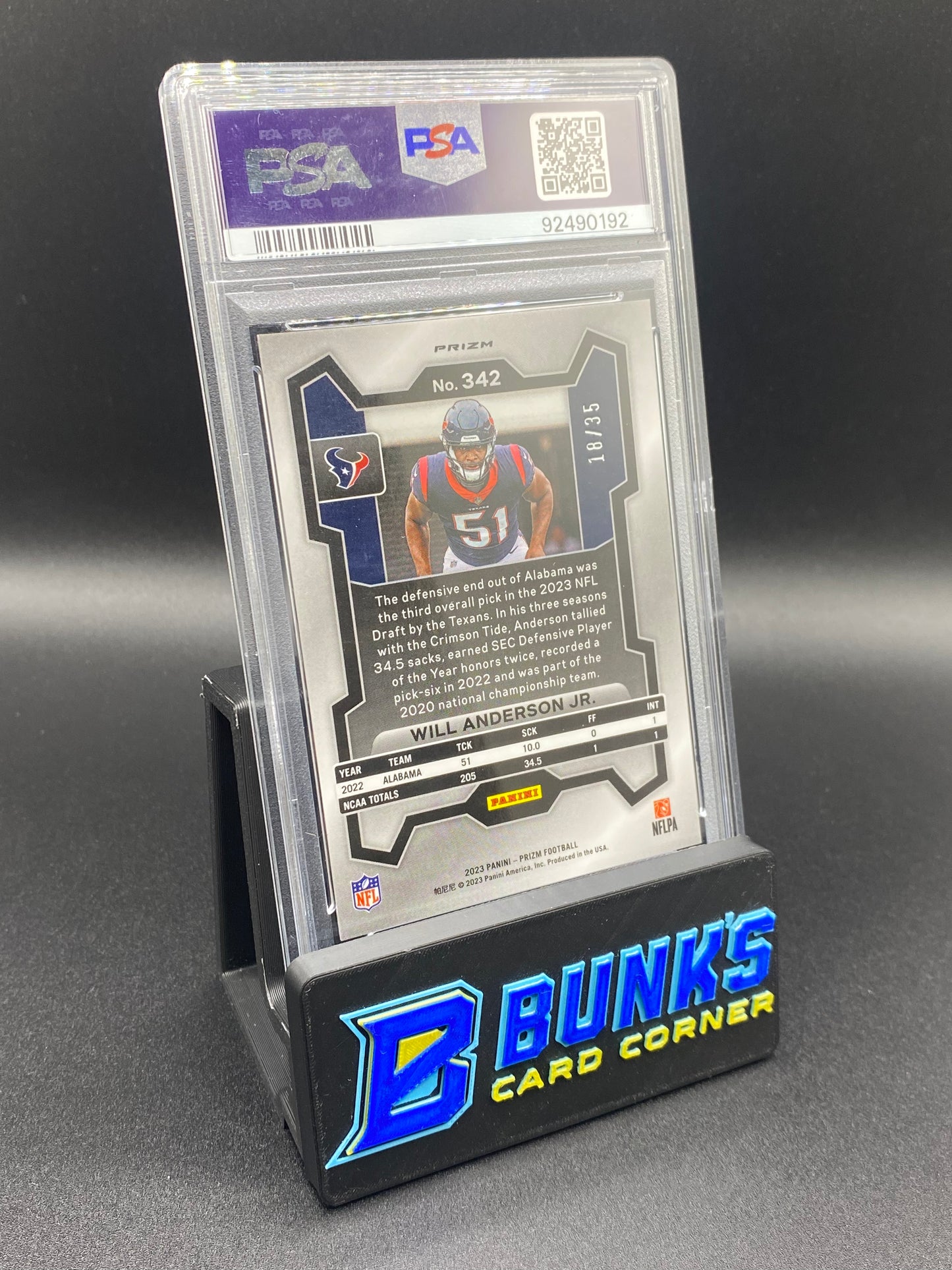 2023 Will Anderson Jr. No Huddle Purple PSA 9