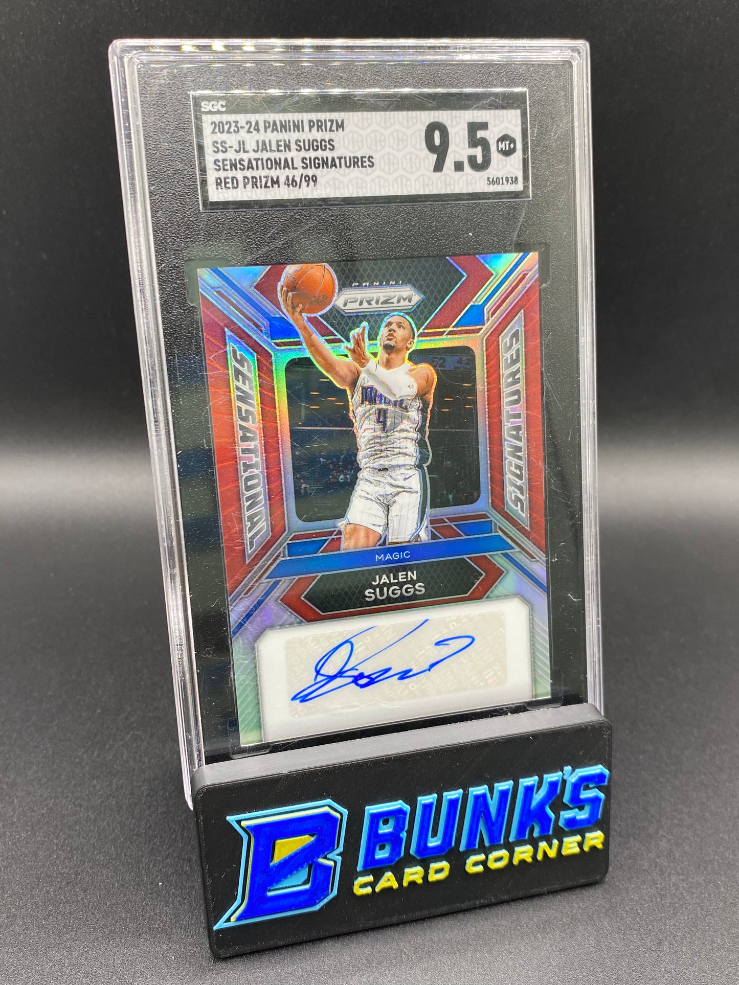 2023-24 Jalen Suggs Sensational Sig. Red Prizm 46/99 SGC 9.5