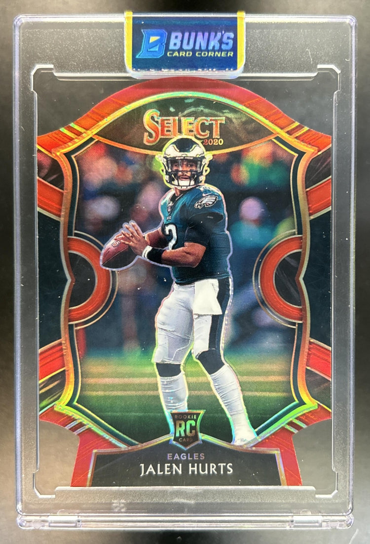 Jalen Hurts 2020 Panini Select #50 Red Prizm Die Cut RC Concourse Eagles