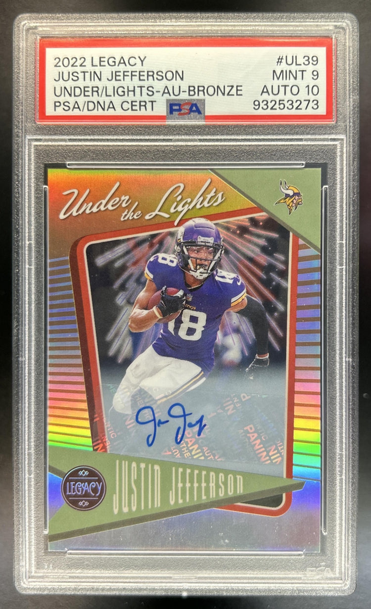 Justin Jefferson 2022 Panini Legacy #UL-39 Under the Lights Auto Bronze 1 Vikings PSA 9