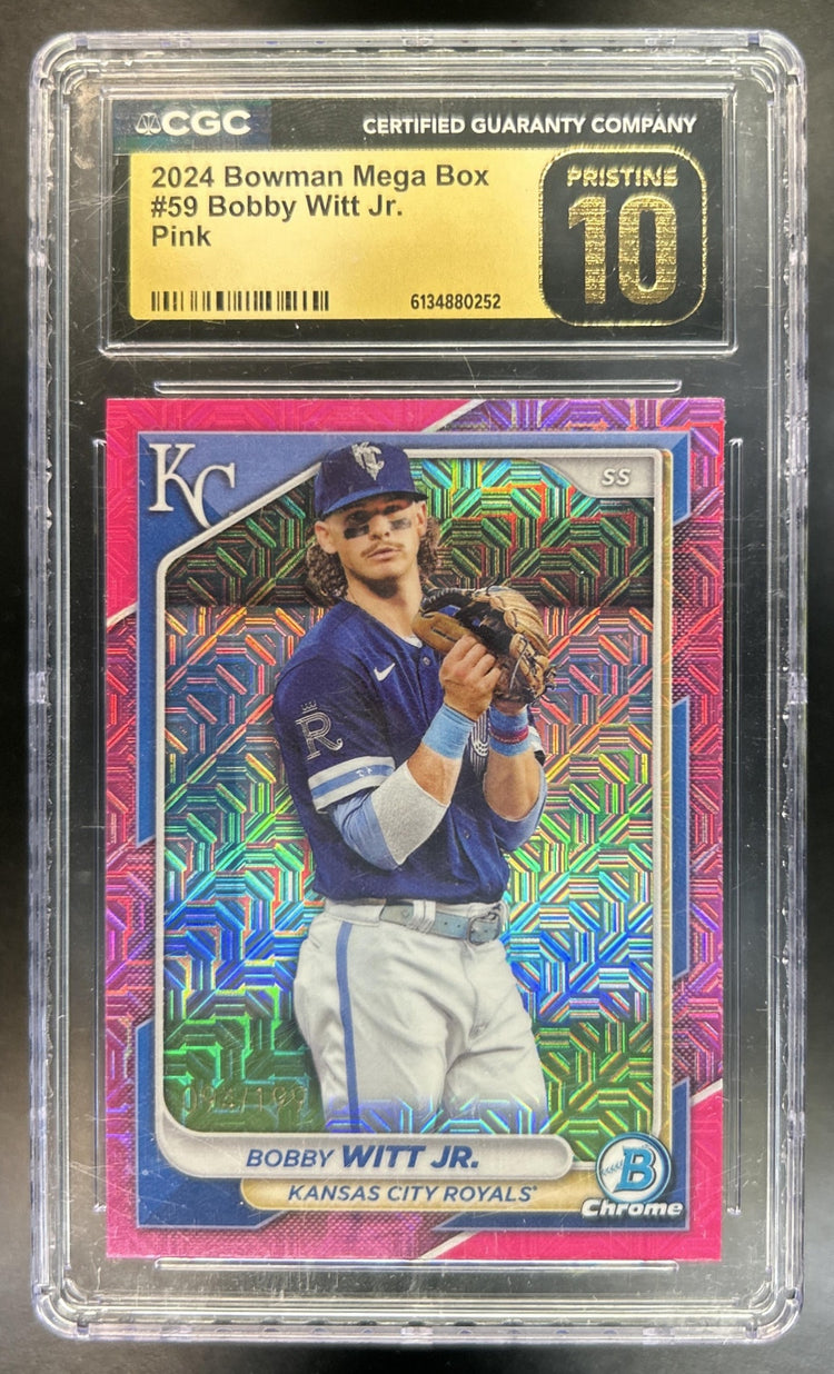 Bobby Witt Jr. 2024 Bowman Mega Box #59 Mojo Pink Refractor Royals CGC Pristine 10