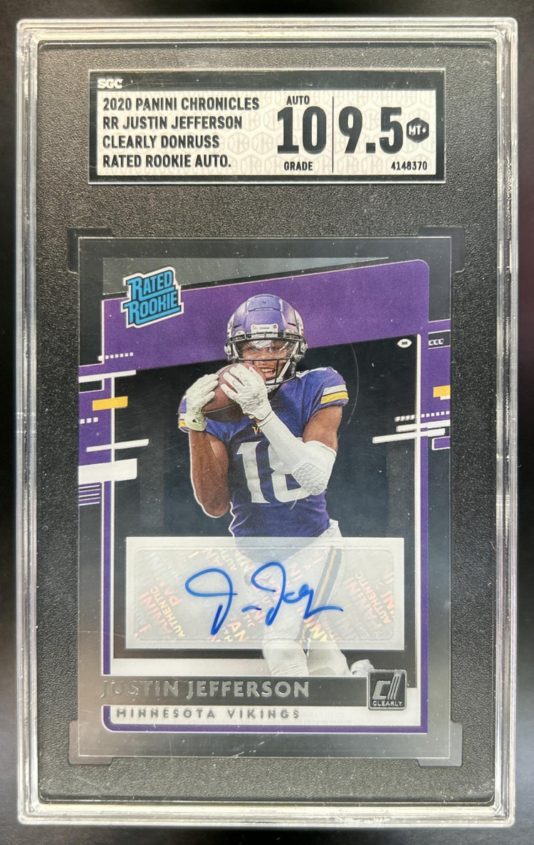 Justin Jefferson 2020 Panini Chronicles #RR-JUJ Clearly Donruss Rated Rookie Auto RC Vikings SGC 9.5