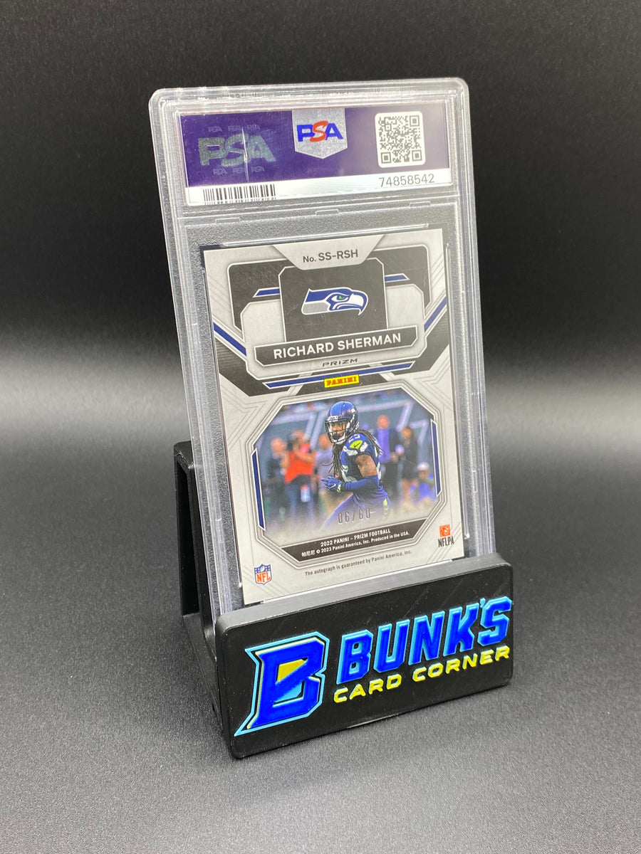 2022 Richard Sherman Sensational Sigs. Blue Cracked Ice Prizm 6/60 PSA 9/ Auto Auth