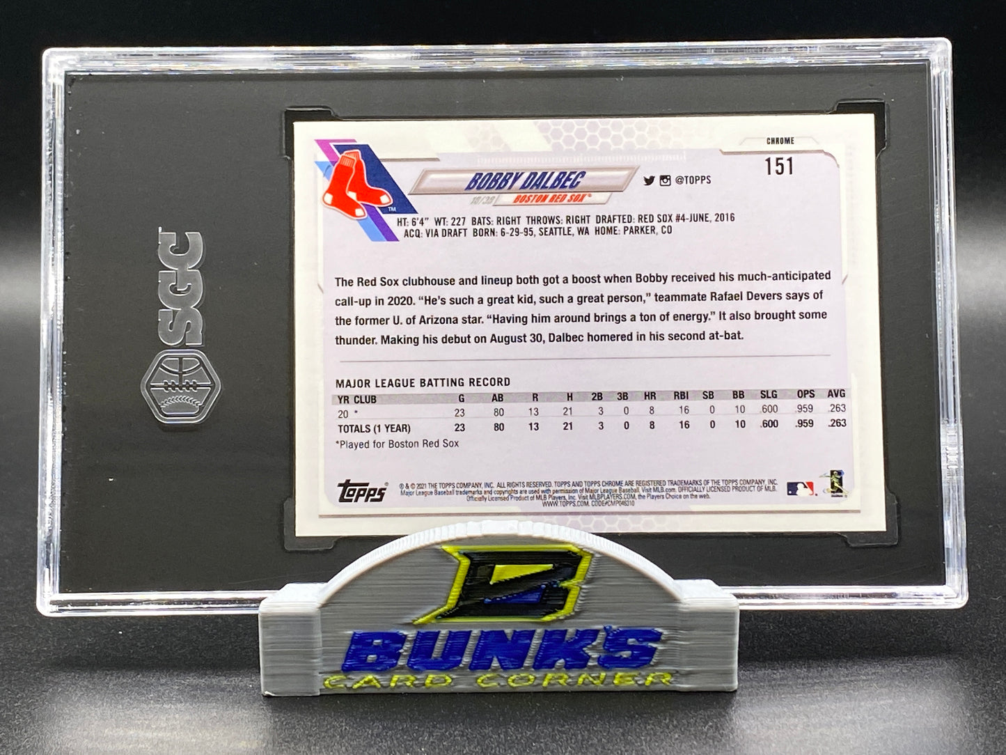 2021 Bobby Dalbec Rookie Card XFractor SGC 10 (Box 14)