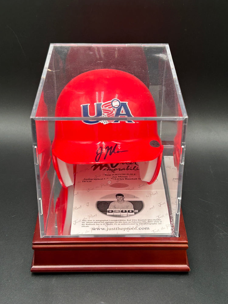 Joe Mauer HOF 14/120 Just Minors COA Helmet