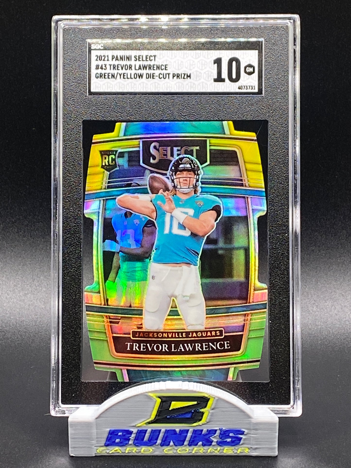 2021 Trevor Lawrence Rookie Card Green/Yellow Die-Cut Prizm SGC 10 (Box B11)