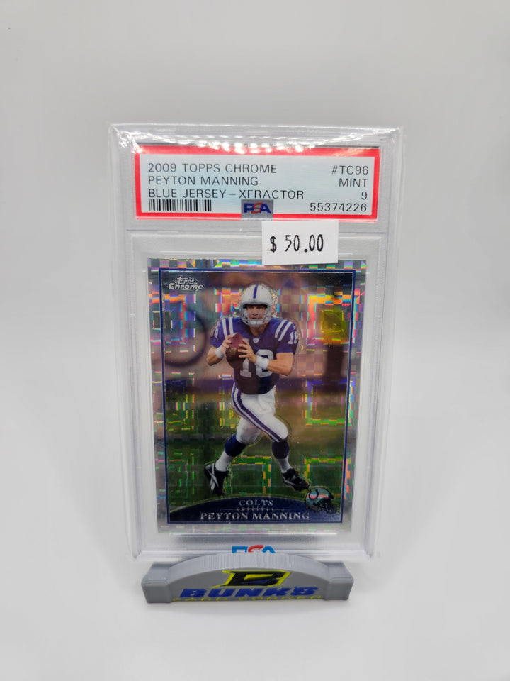 2009 Peyton Manning Topps Chrome Blue Jersey X-Fractor PSA 9