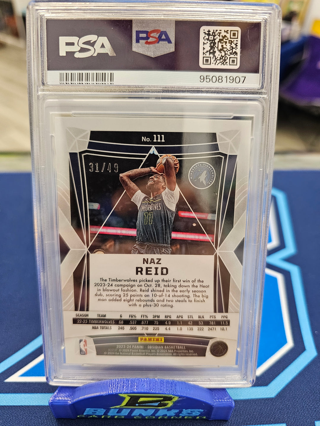 2023 Naz Reid Obsidian Electric Etch Purple Flood #31/49 PSA 9