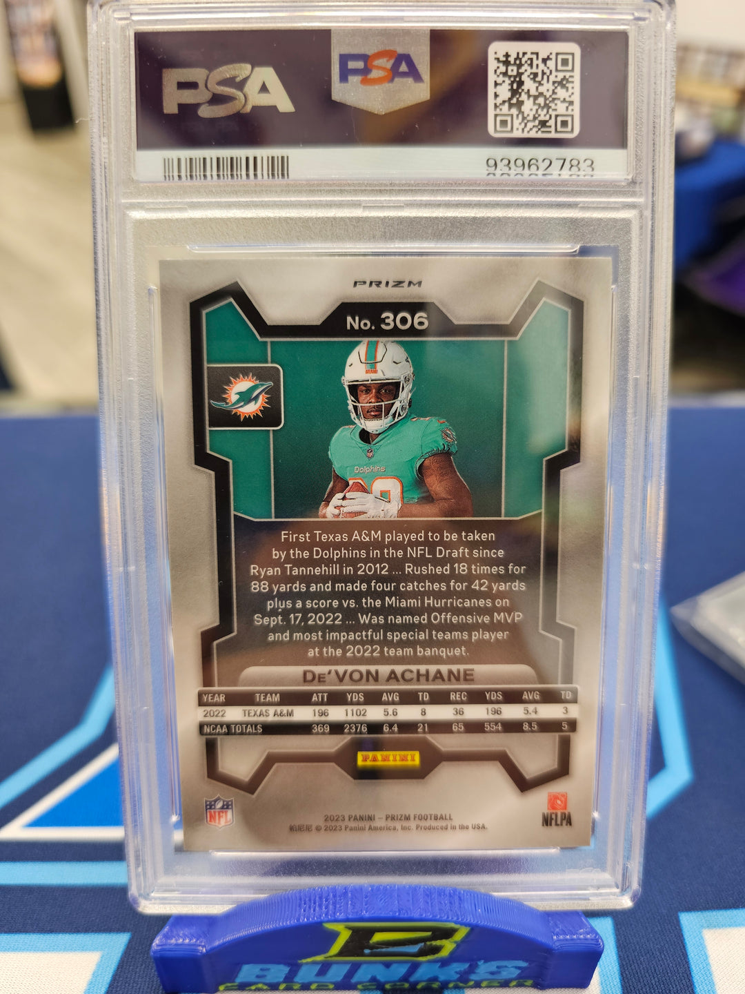 2023 De'von Achane Silver Prizm Variation PSA 10 💎