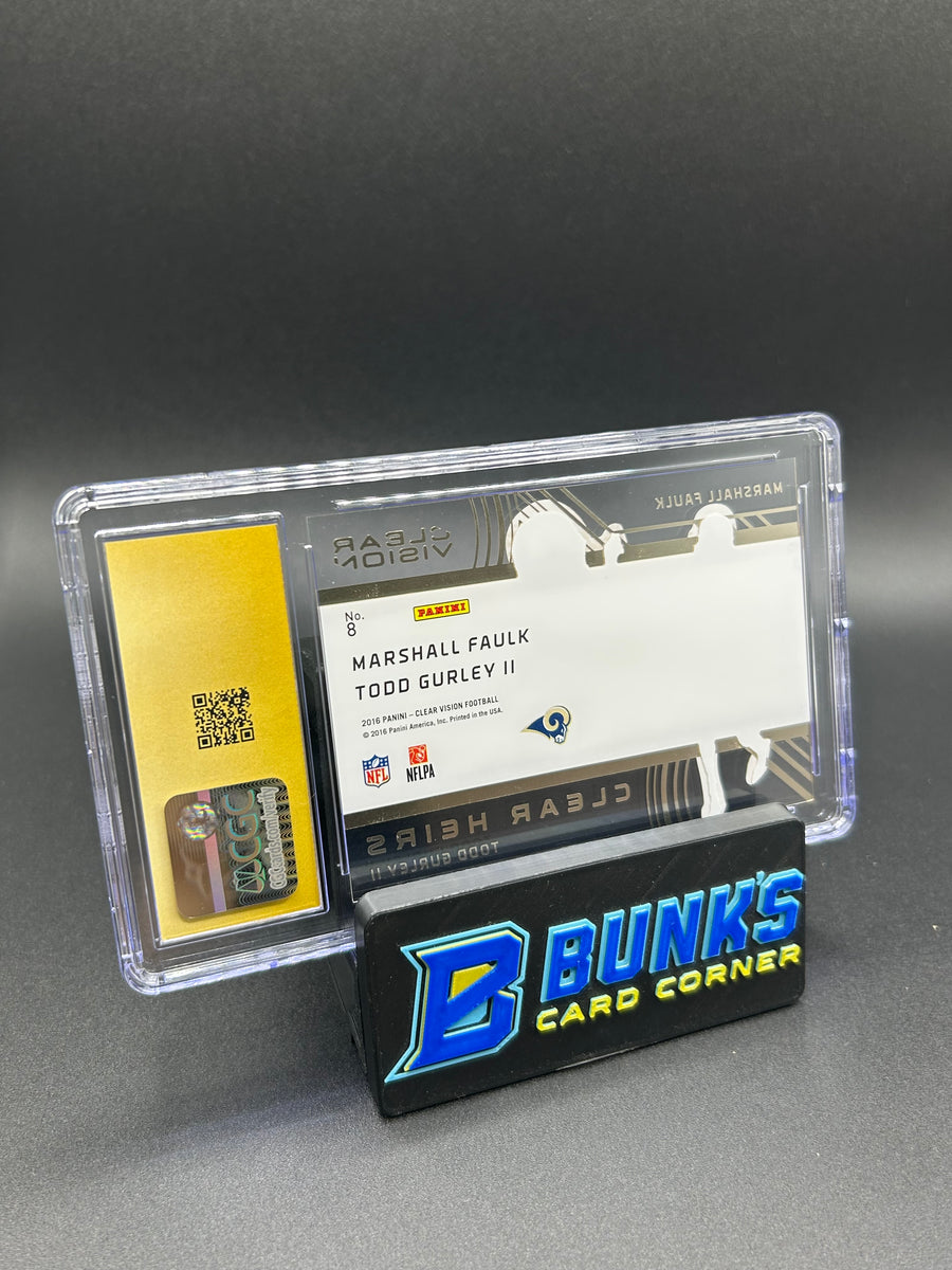 2016 Marshall Faulk/Todd Gurley II Panini Clear Vision Clear Heirs Bronze 63/79 CGC Pristine 10