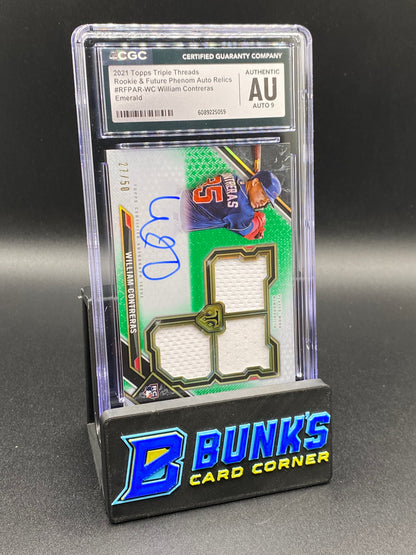 2021 William Contreras Patches Auto 27/50 Emerald CGC Authentic Auto 9