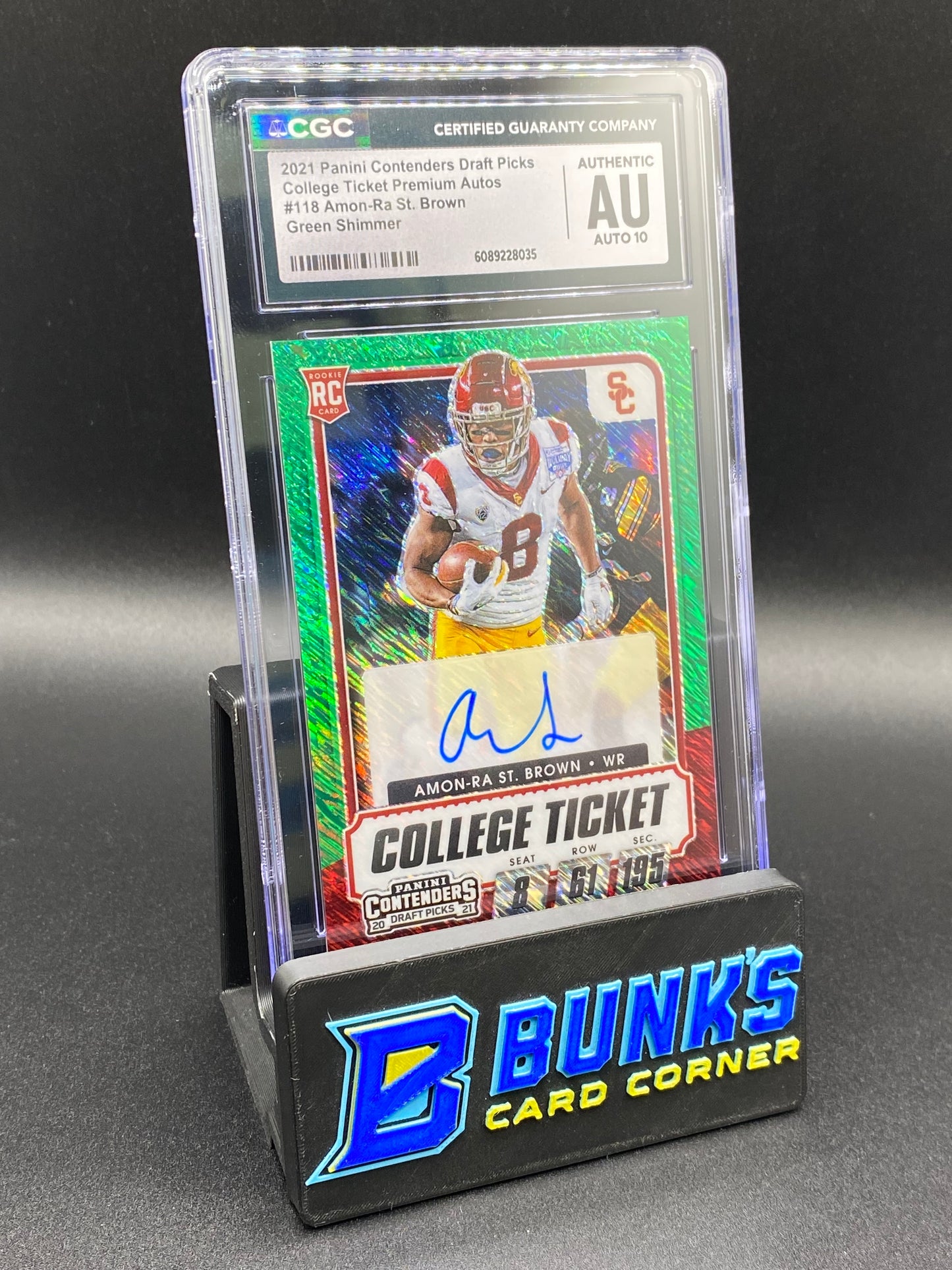 2021 Amon-Ra St. Brown Green Shimmer Contenders Auto Rc CGC Authentic Auto 10