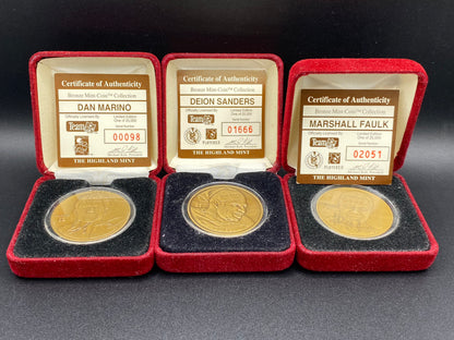 Marshall Faulk, Deion Sanders, & Dan Marino Bronze Mint-Coins