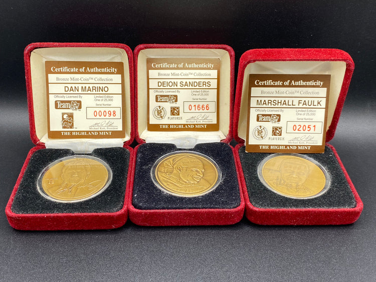 Marshall Faulk, Deion Sanders, & Dan Marino Bronze Mint-Coins