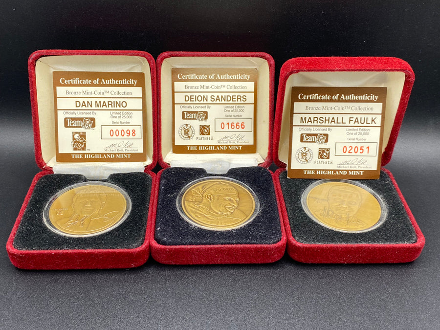 Marshall Faulk, Deion Sanders, & Dan Marino Bronze Mint-Coins