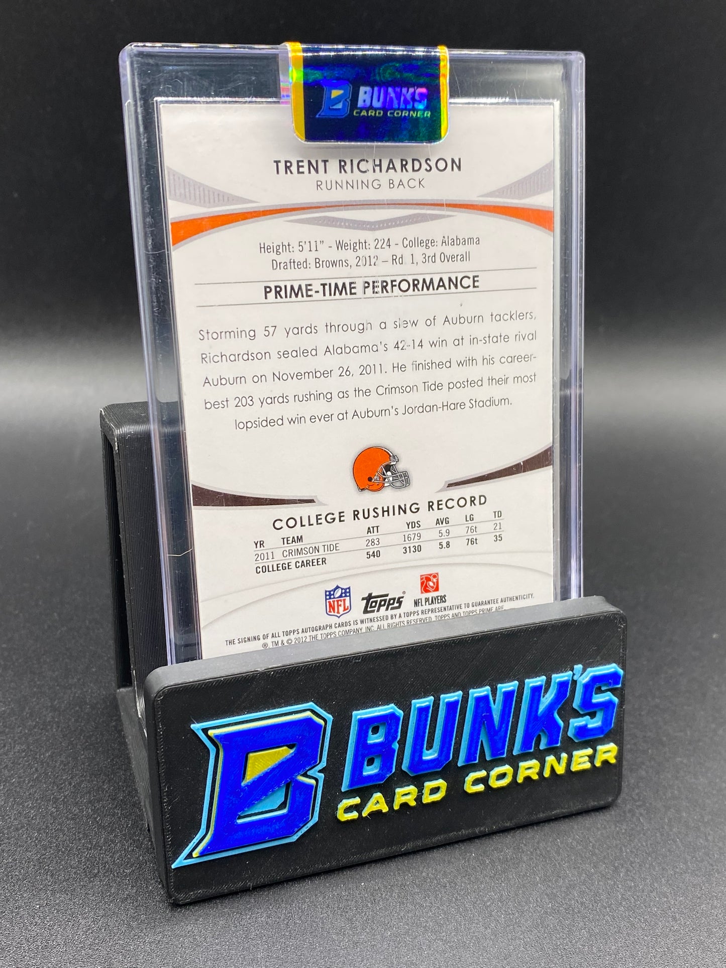 2012 Trent Richardson Topps Prime Auto 66/75 Rc
