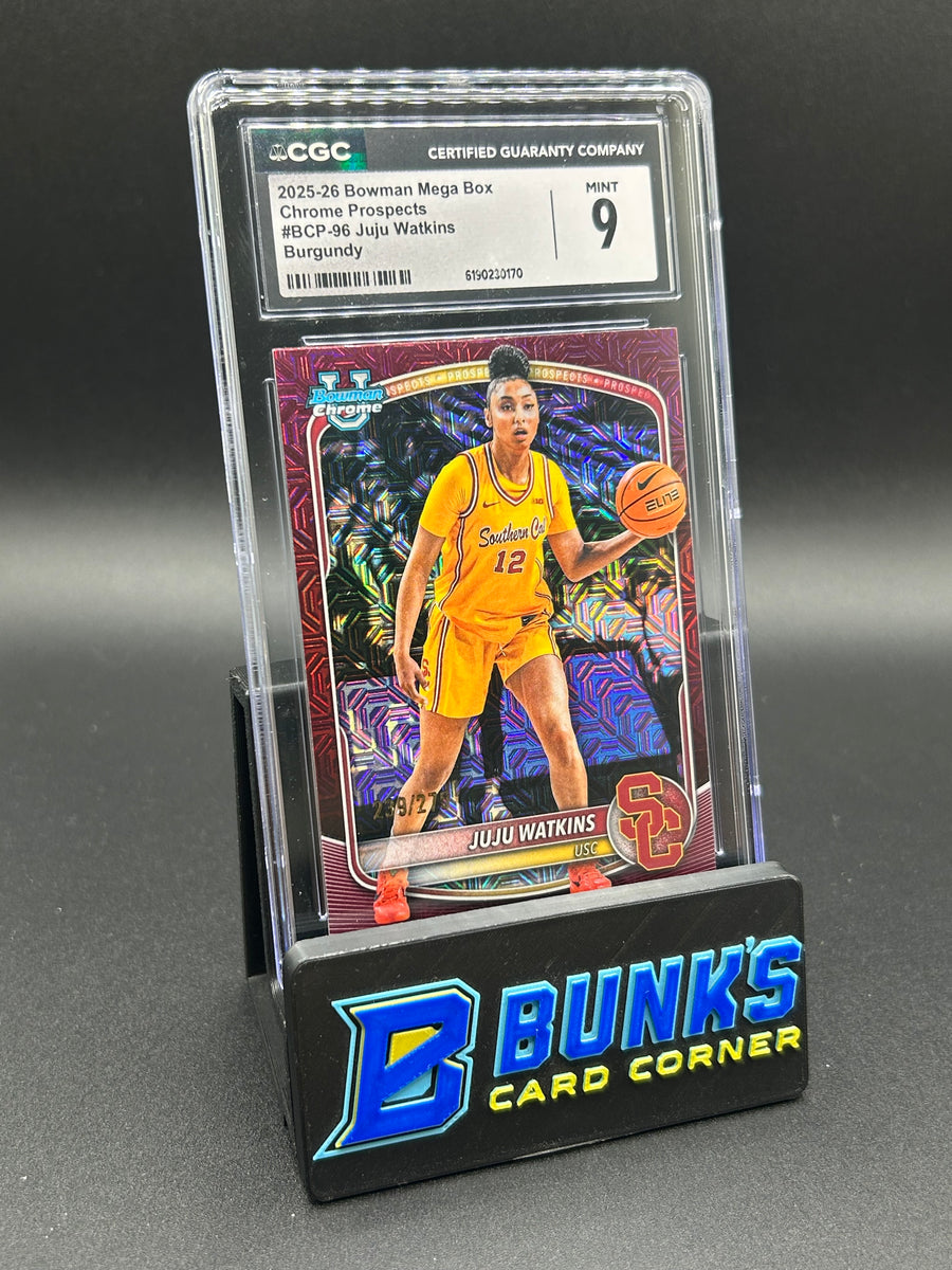 2025-26 Juju Watkins Bowman Mega Box Chrome Prospects Burgundy 239/275 CGC 9