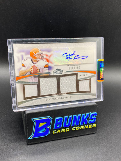 Colt McCoy Topps Prime Patches 16/100 Auto