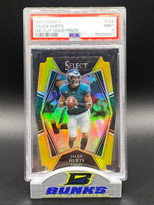 2021 Jalen Hurts Die-Cut Gold Prizm 1/10 Jersey Match