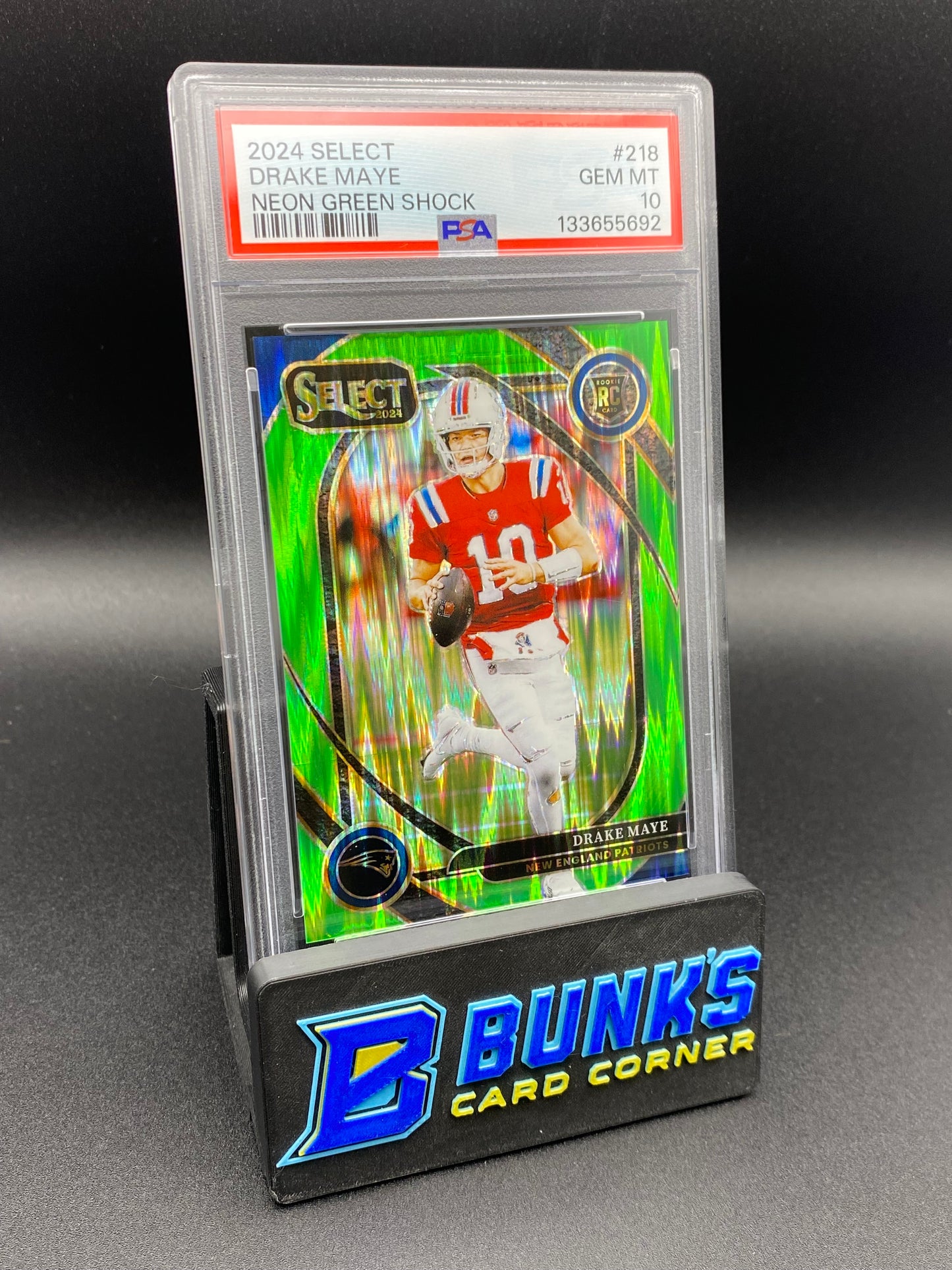 2024 Drake Maye Neon Green Shock Rc 383/499 PSA 10