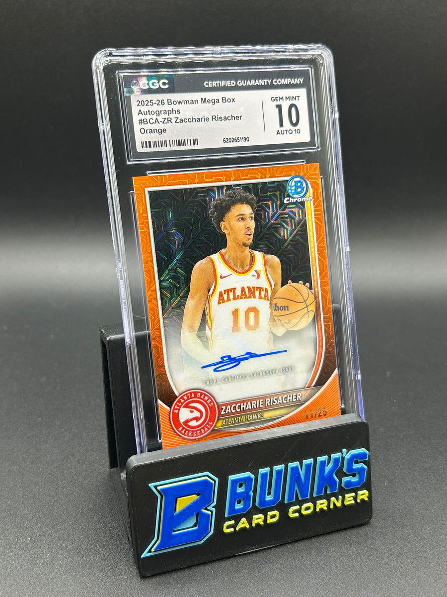 2025-26 Zaccharie Risacher Bowman Mega Box Autographs Orange Auto 11/25 CGC 10/10