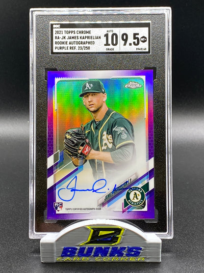 2021 James Kaprielian AUTOGRAPHED Rookie Card Purple Refractor 23/250 (Box 14)