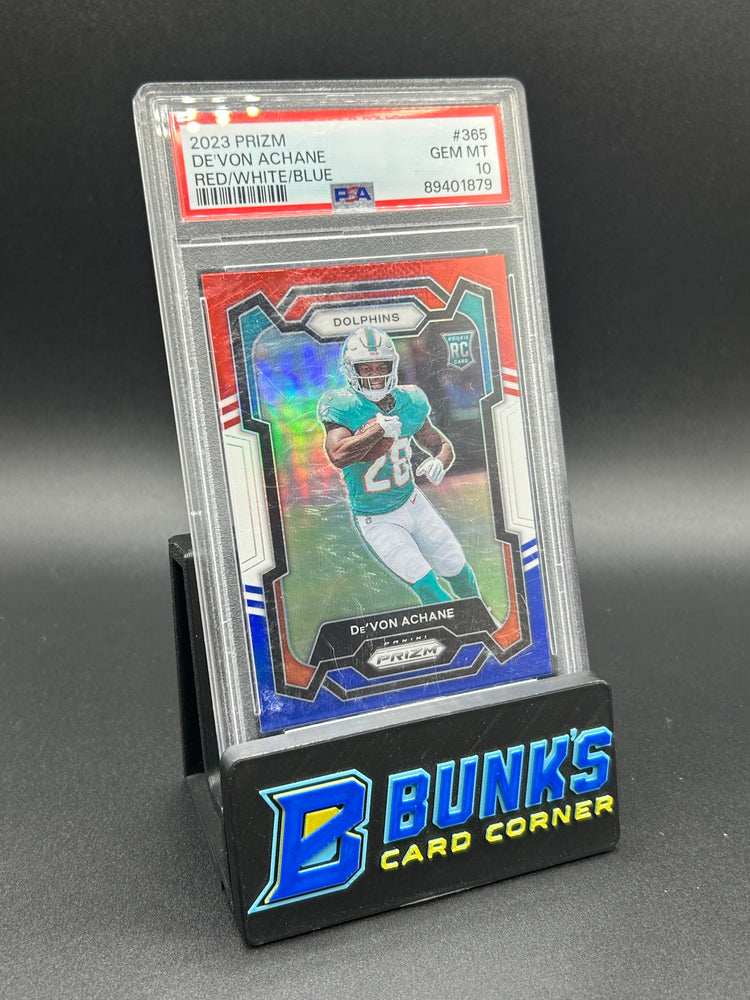 2023 De'von Achane Panini Prizm Red/White/Blue Rc PSA 10 Scratched Slab